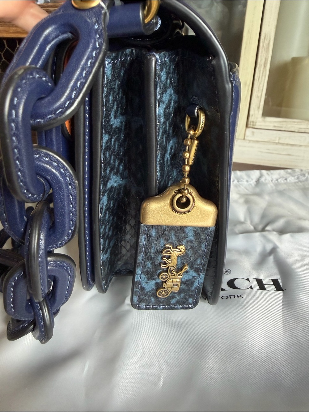 NWT Coach Navy Luxe Refined Calf Leather Idol Snakeskin Shoulder Crossbody Bag - Picture 3 of 8